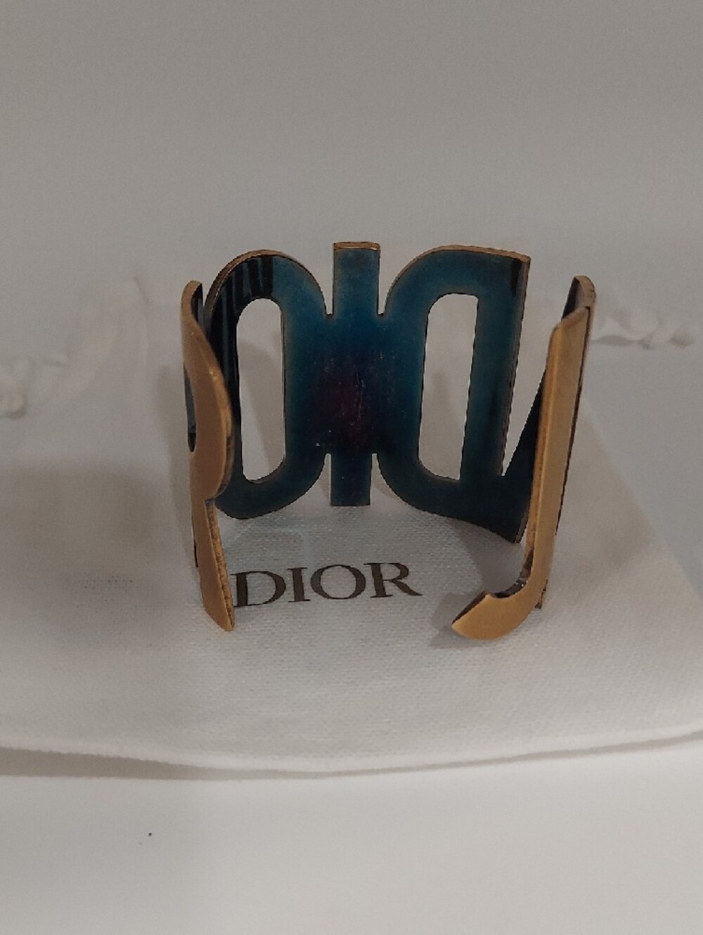 J'ADior Brass-Tone Logo Cuff in Metallic Gold Brass - Picture 3 of 7